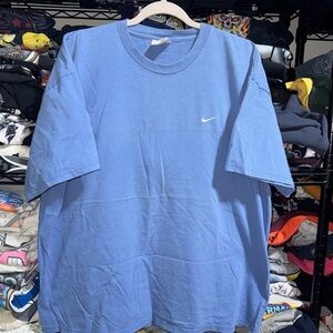 Vintage Nike Essential Embroidered Mini Swoosh shirt XL 90s Y2K Baby Blue